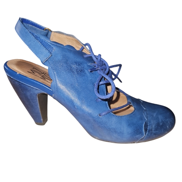 Miz Mooz Blue Leather Lace-up Heeled Pumps - Picture 2 of 14